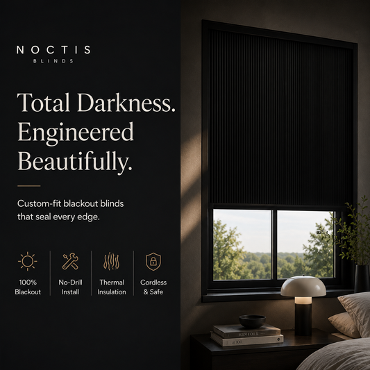 Noctis Blinds total blackout blind sealing a bedroom window in total darkness