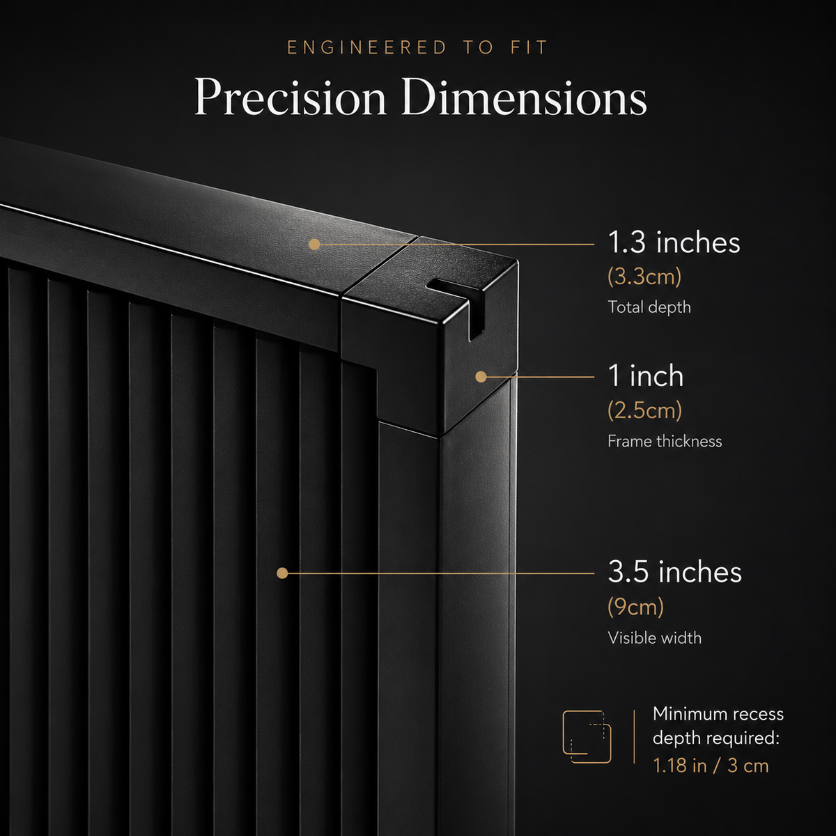 Precision dimensions of the Noctis Blinds frame and panel