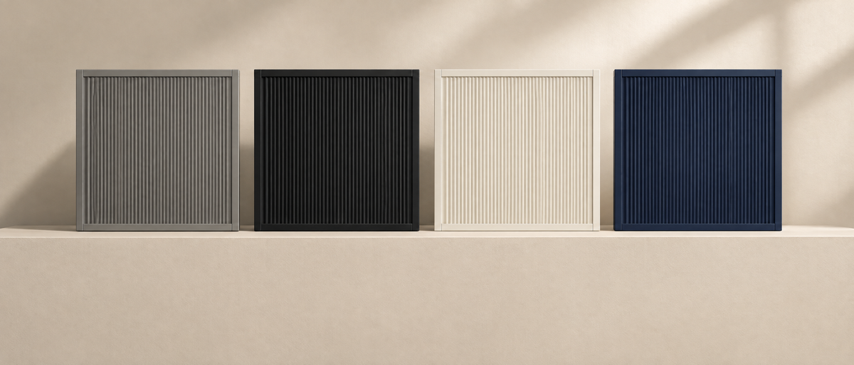 Noctis Blinds finishes: titanium, graphite, alabaster and navy