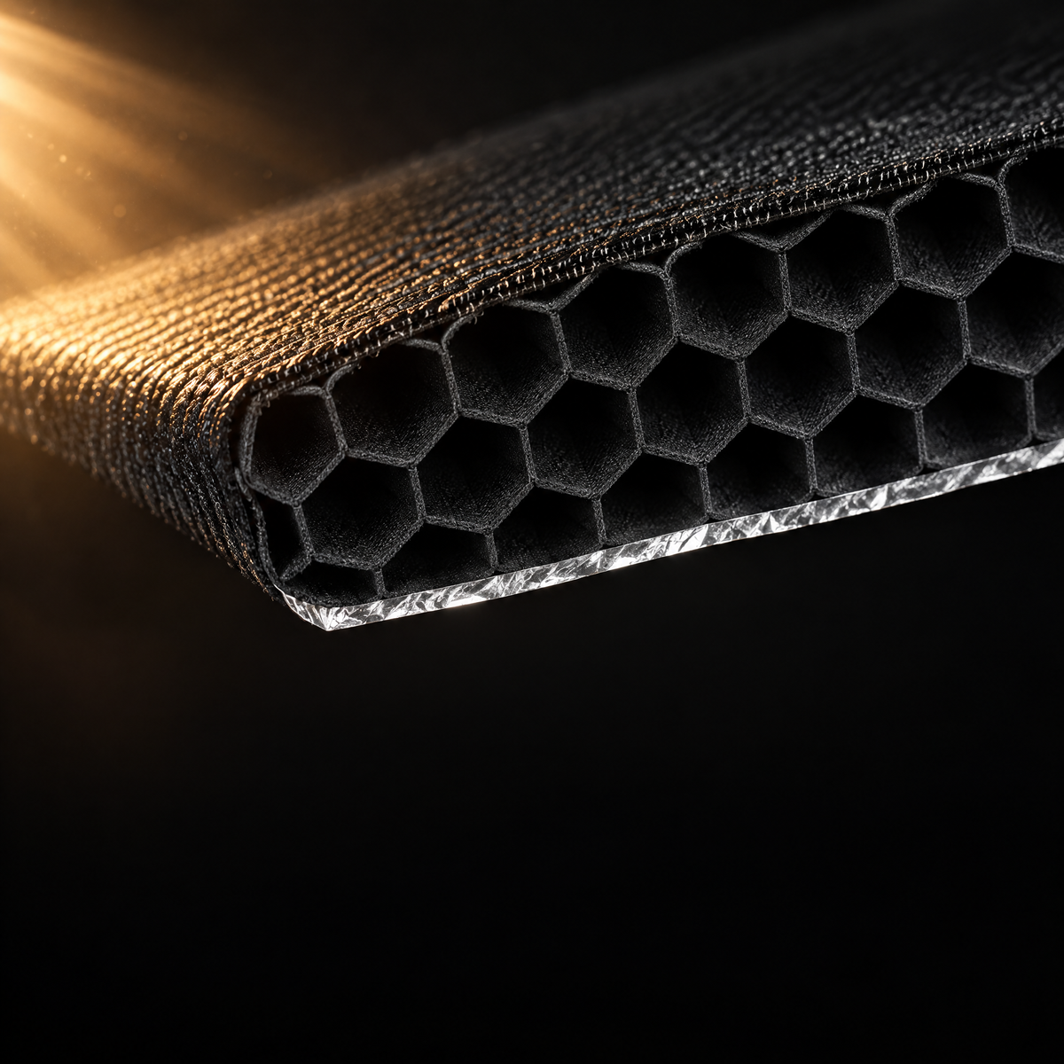 Honeycomb blackout fabric with reflective backing